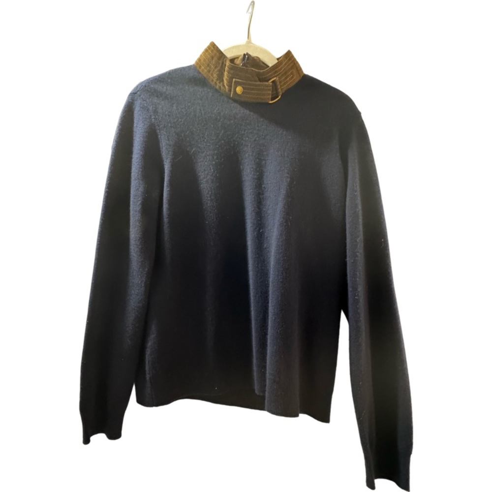 Tory Burch Navy Sweater with Brown Collar